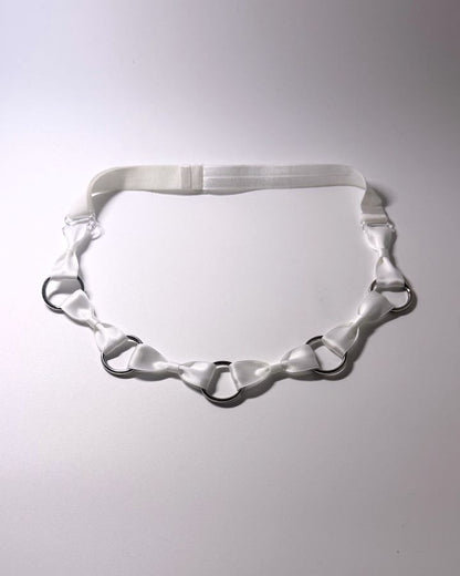 Runaway White Bow Belt with Silver O Rings