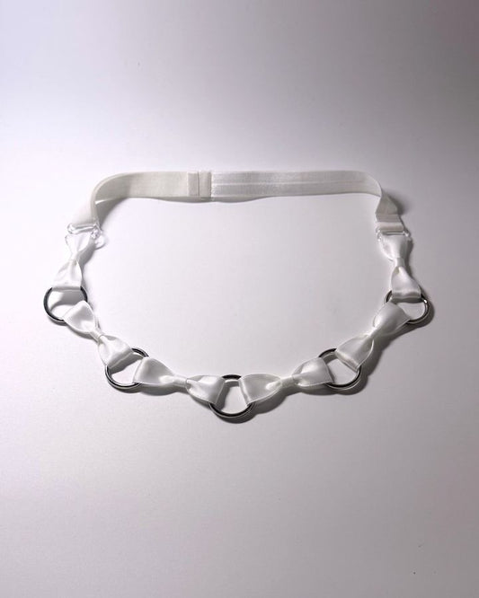 Runaway White Bow Belt with Silver O Rings