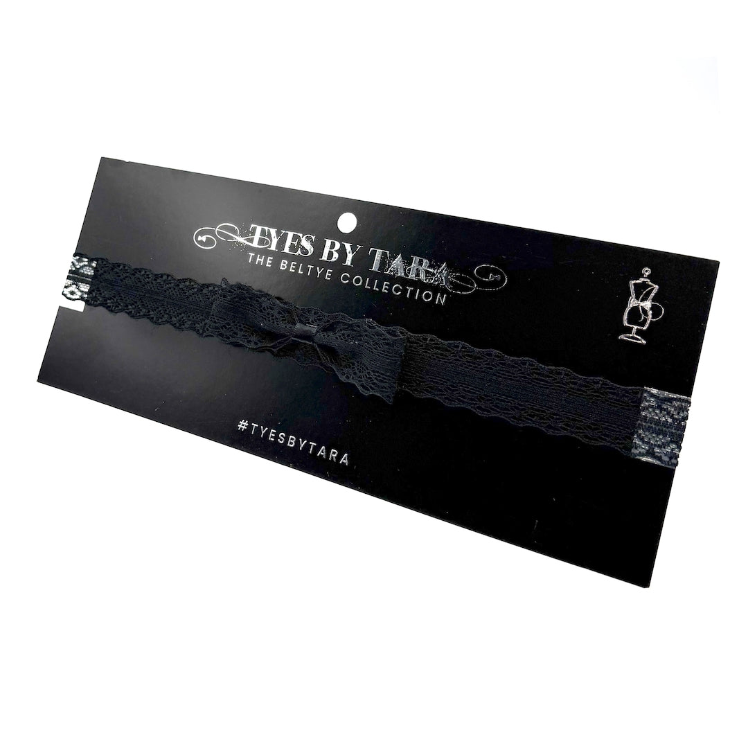 Siren Black Lace Bow Belt on Black Card
