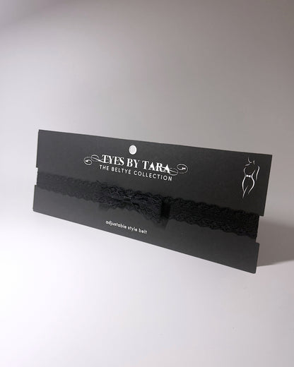 Siren Black Lace Bow Belt on Black Card