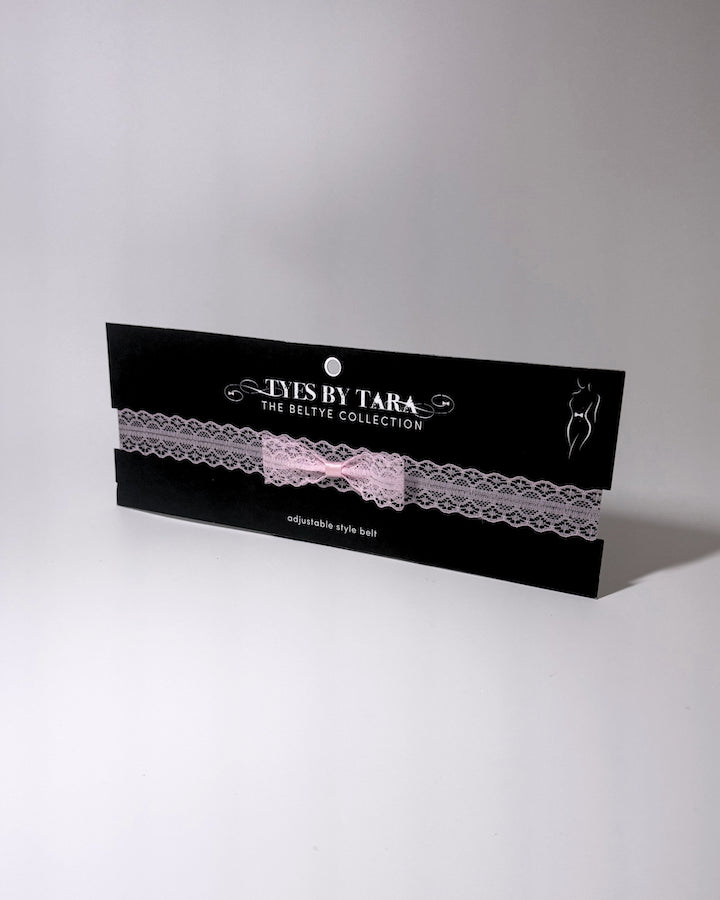 Siren Pink Lace Bow Belt on black card