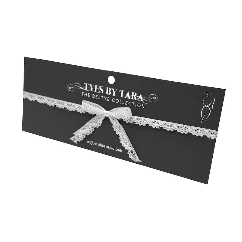 Tease White Lace Bow Belt on Black Card