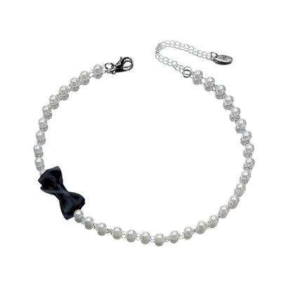 Centerfold Pearl Black Bow Necklace