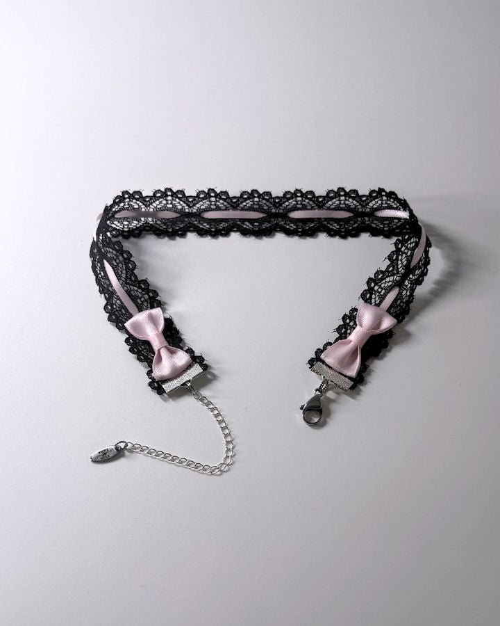 Chantilly Black Lace Bow Choker back view