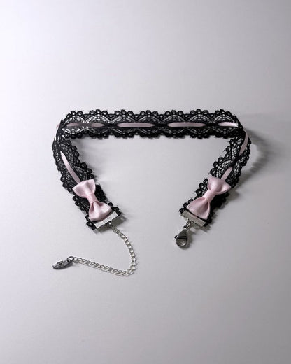 Chantilly Black Lace Bow Choker back view