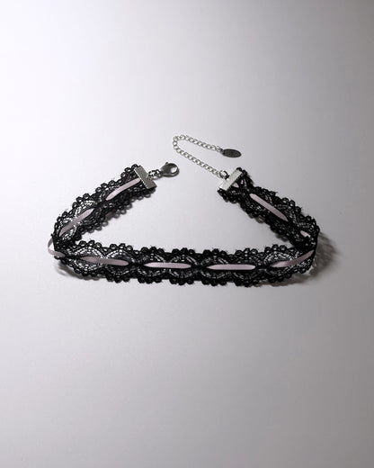 Chantilly Black Lace Pink Bow Choker