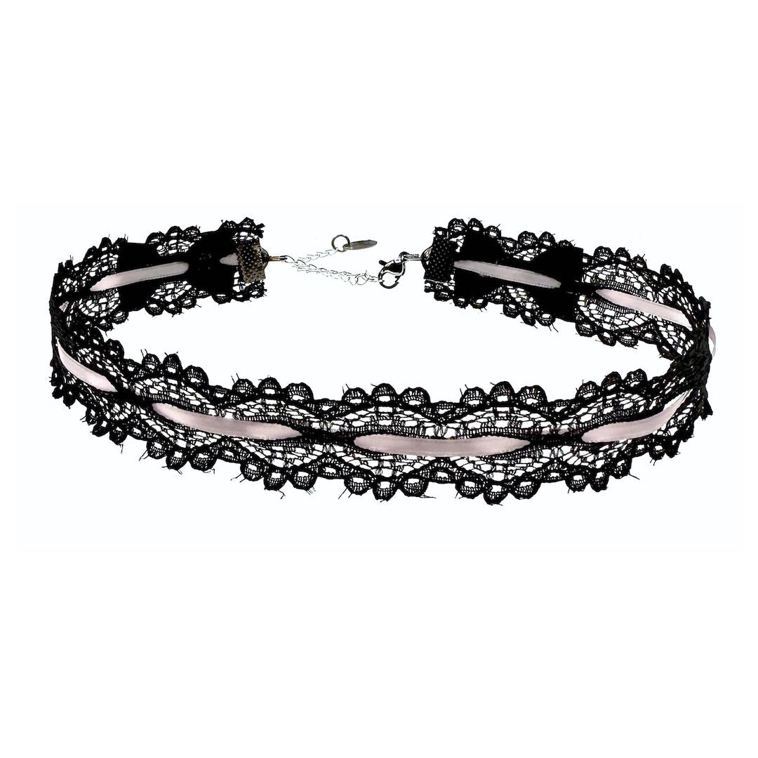 Chantilly Black Pink Lace Choker