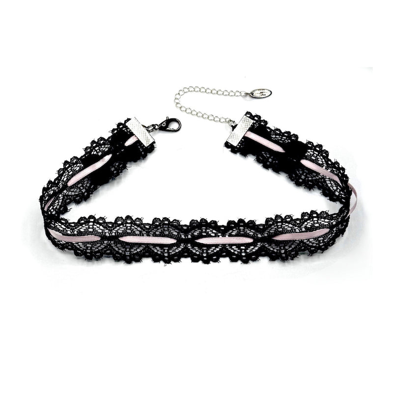 Chantilly Black Pink Lace Choker