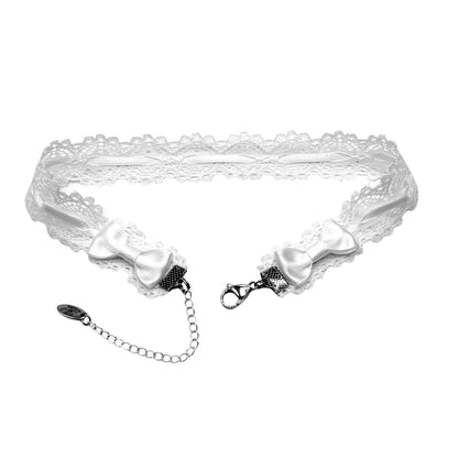 Chantilly Lace Bow White Choker Back View