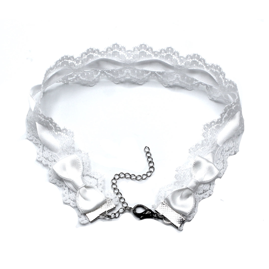 White Lace Choker with Bows