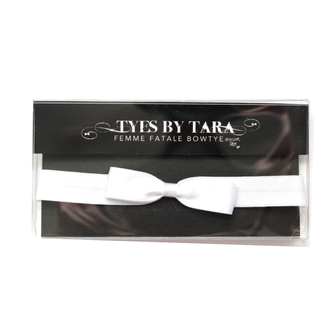 White Bow Tie Choker with Elastic Neckband in Black Box