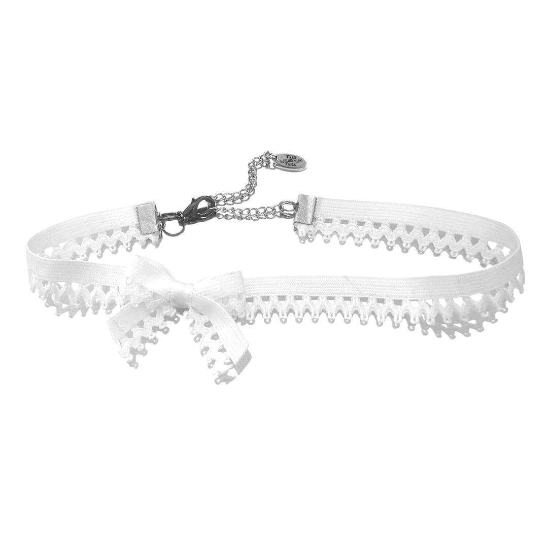Foxy White Elastic Bow Choker on White Background