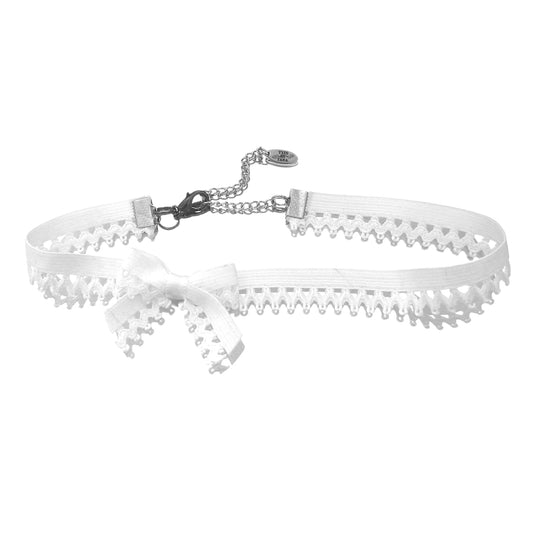 Foxy White Elastic Bow Choker on White Background