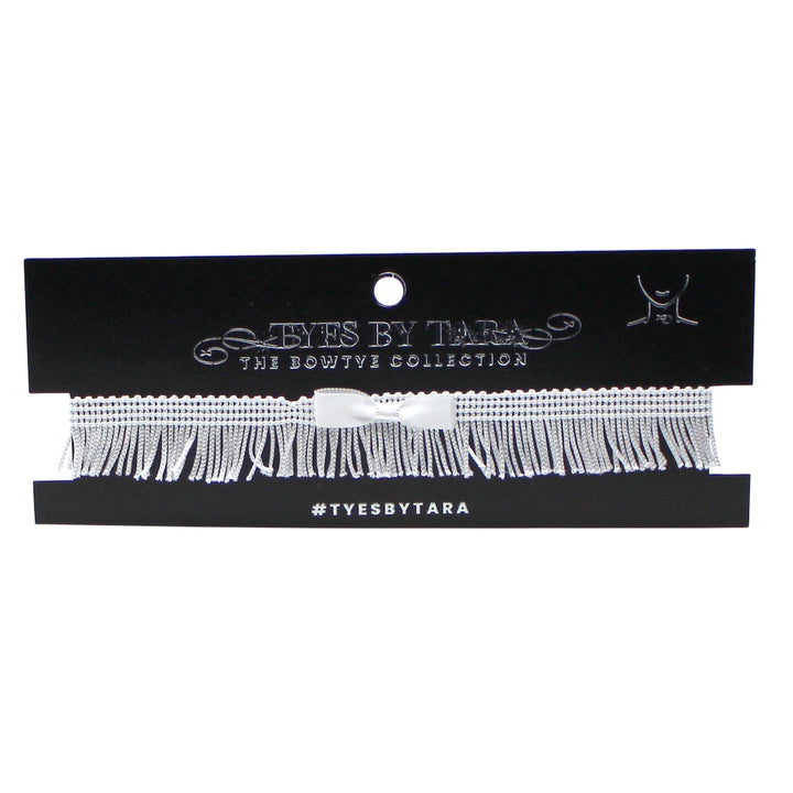 White Fringe Choker on Black Card