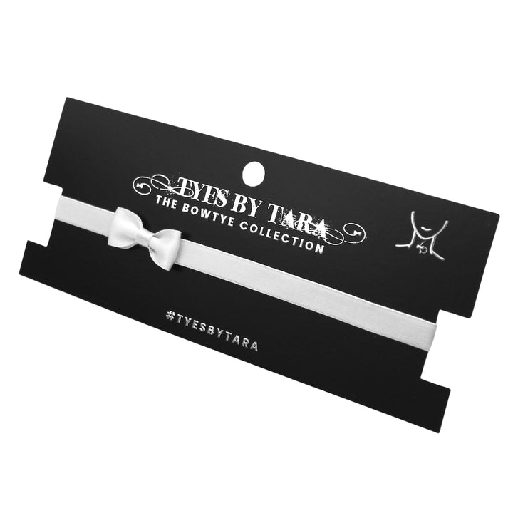 White Hickey Bow Choker on Black Card