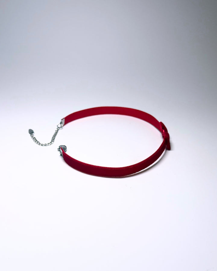 Side View of the Red Velvet Bow Choker 