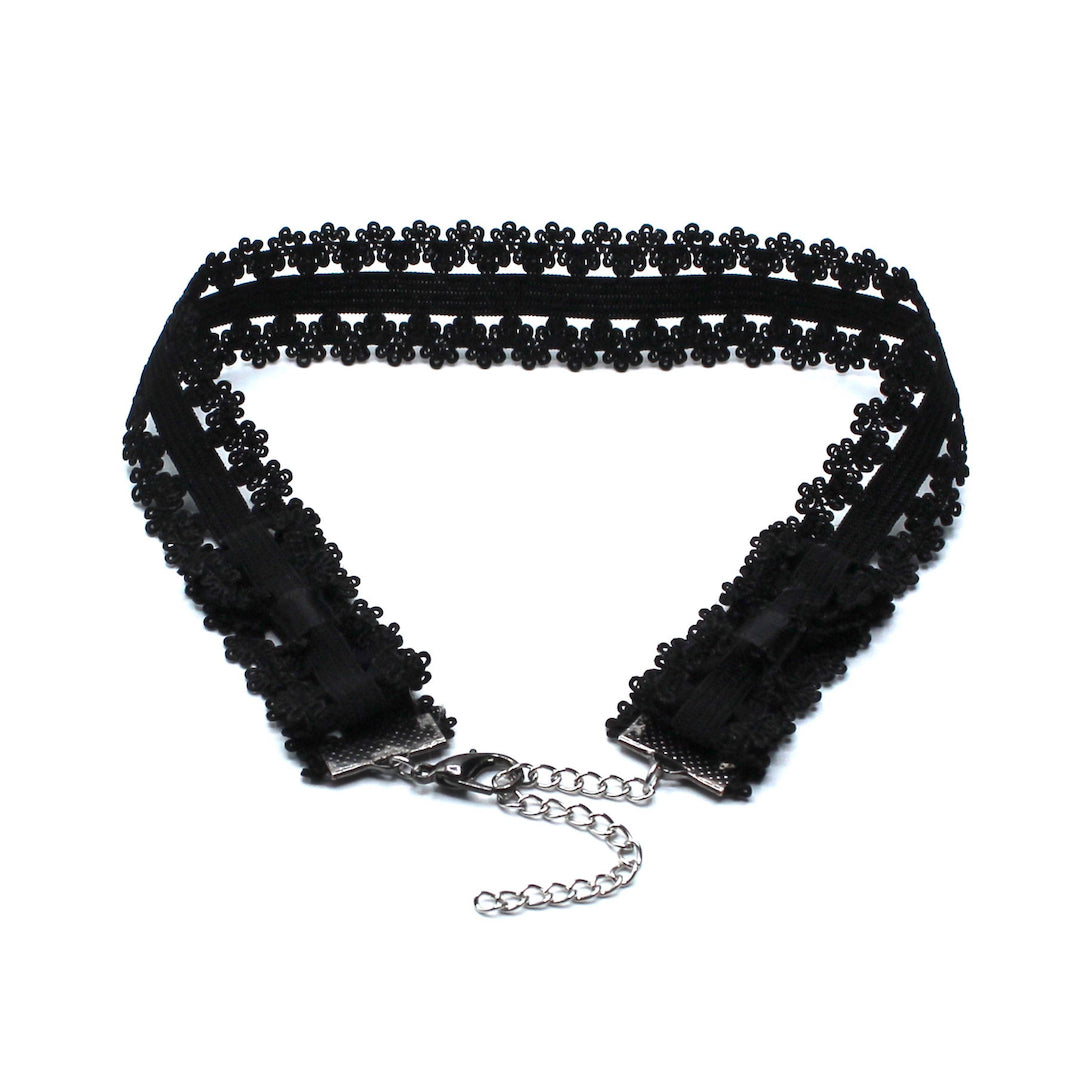 Lady Black Bow Elastic Choker with Tyes at the Nape of the Neck