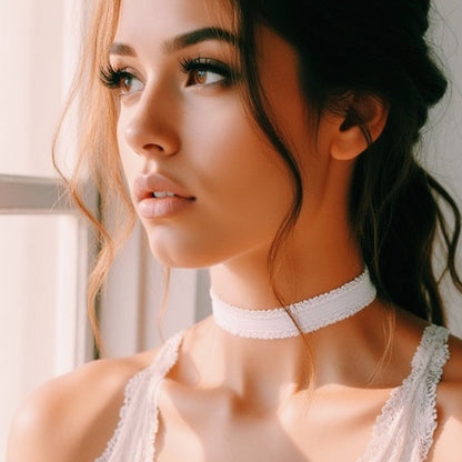 lady white elastic lingerie choker