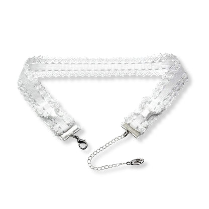 Back View of Lady Elastic White Bow Choker