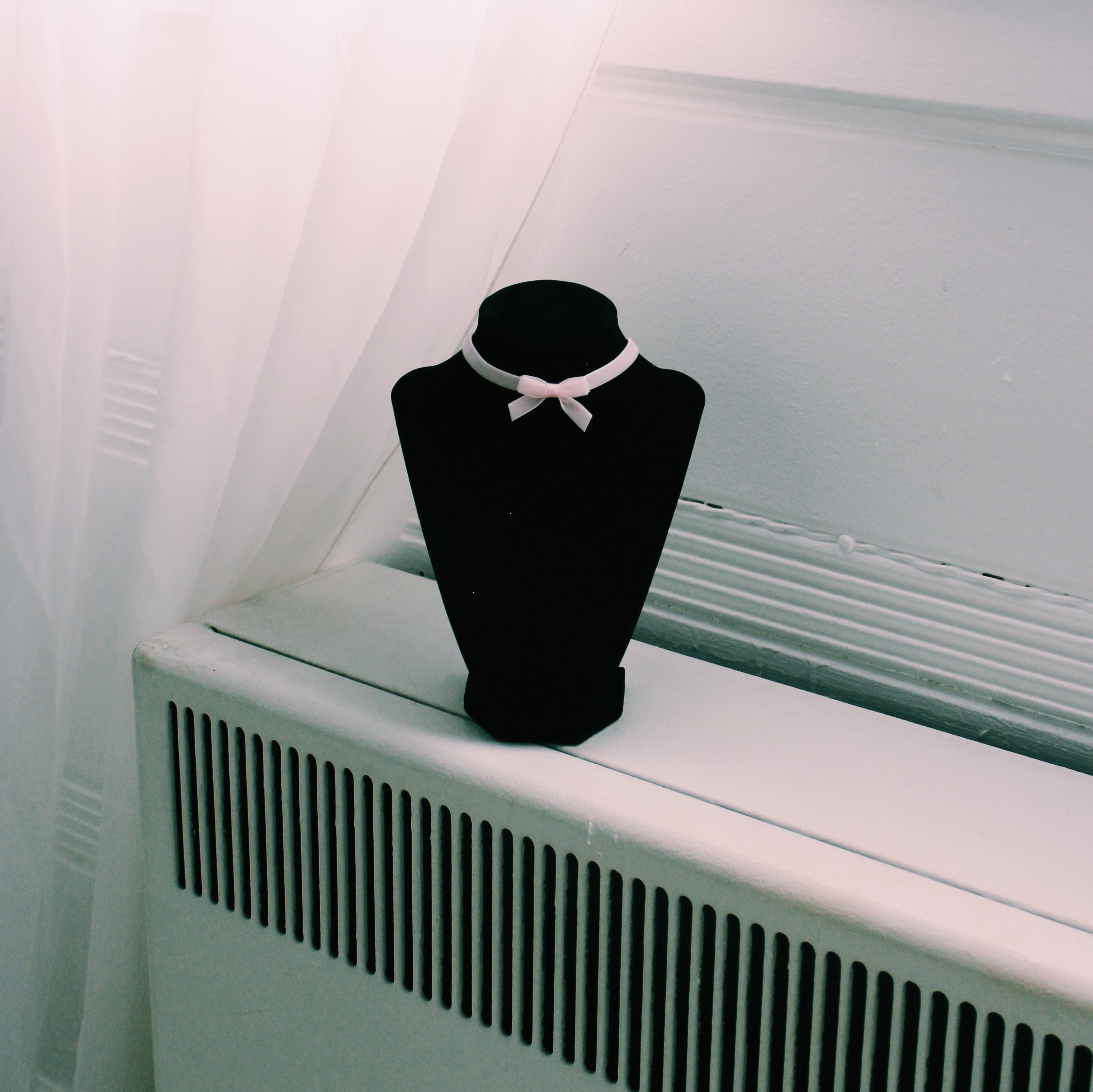 Pink Velvet Choker on Black Neck Form