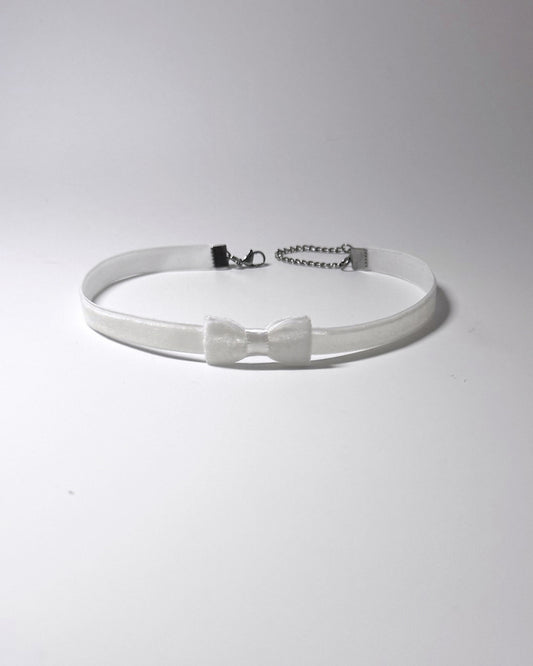 White Velvet White Bow Choker