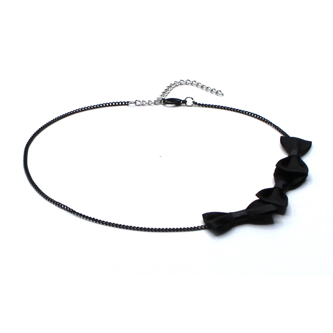 Black Bow Necklace with Black Chain