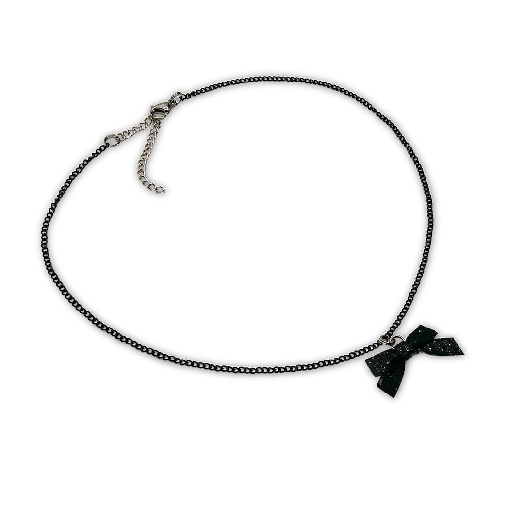 Black Sparkly Bow Necklace