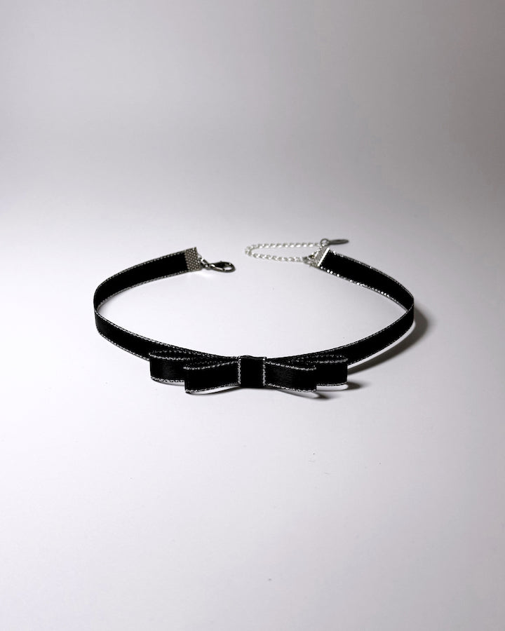 black metallic trimmed bow choker