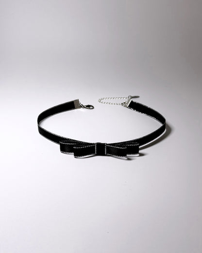 black metallic trimmed bow choker