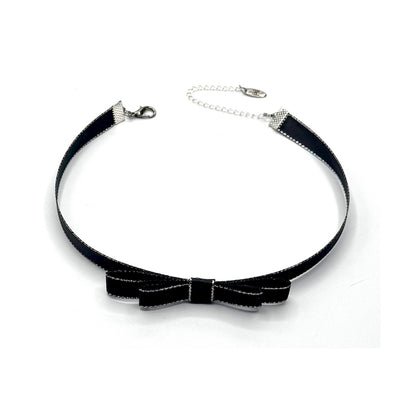 Queen Black Bow Choker with Silver Metallic Trim