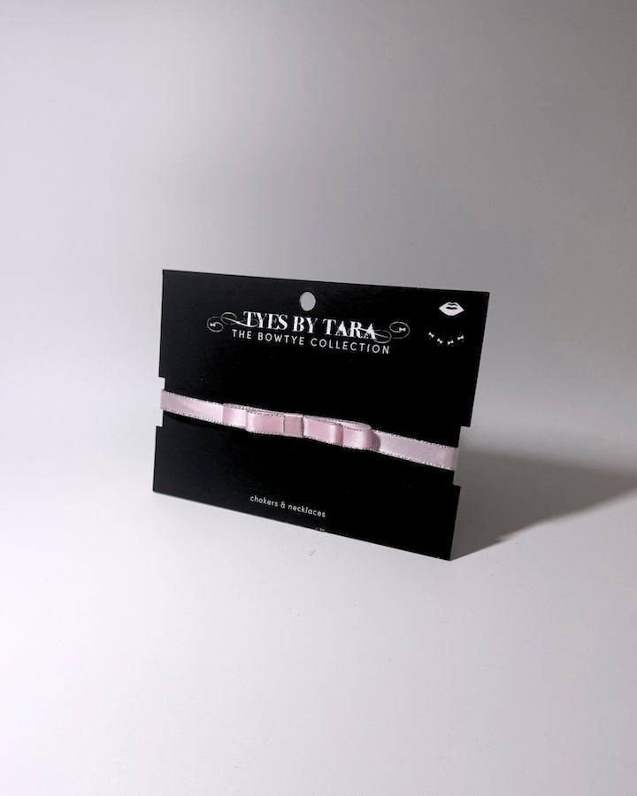 Pink Queen Silver Metallic Bow Choker on Black Card