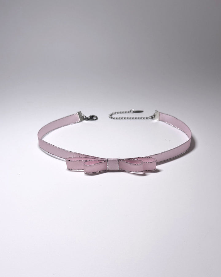 Pink Bow Choker with Silver Metallic Trim