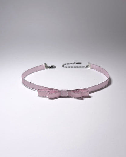 Pink Bow Choker with Silver Metallic Trim
