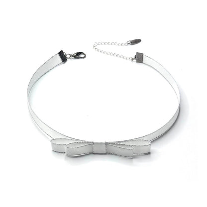 Queen White Bow Choker Metallic Silver Trim