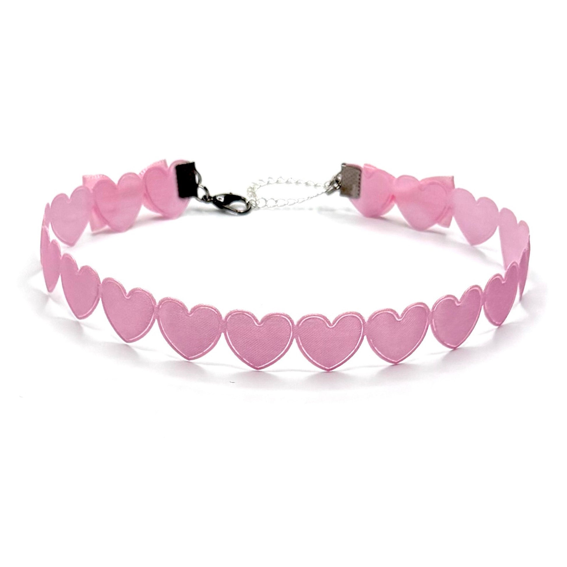 Sweet Heart Pink Choker with Pink Bows on White Background