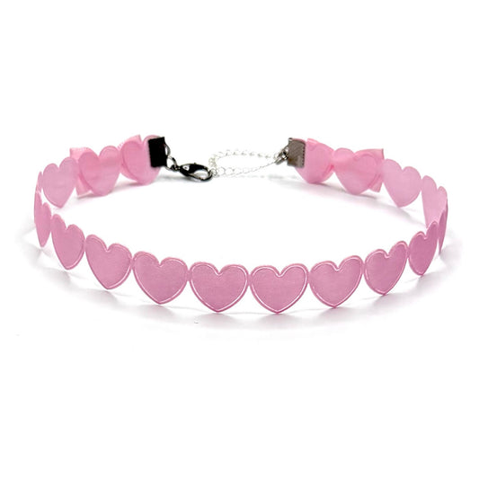 Sweet Heart Pink Choker with Pink Bows on White Background