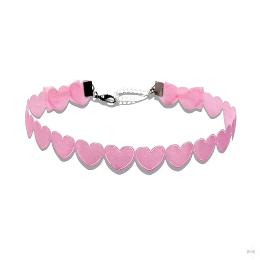 sweetheart pink heart bow choker 