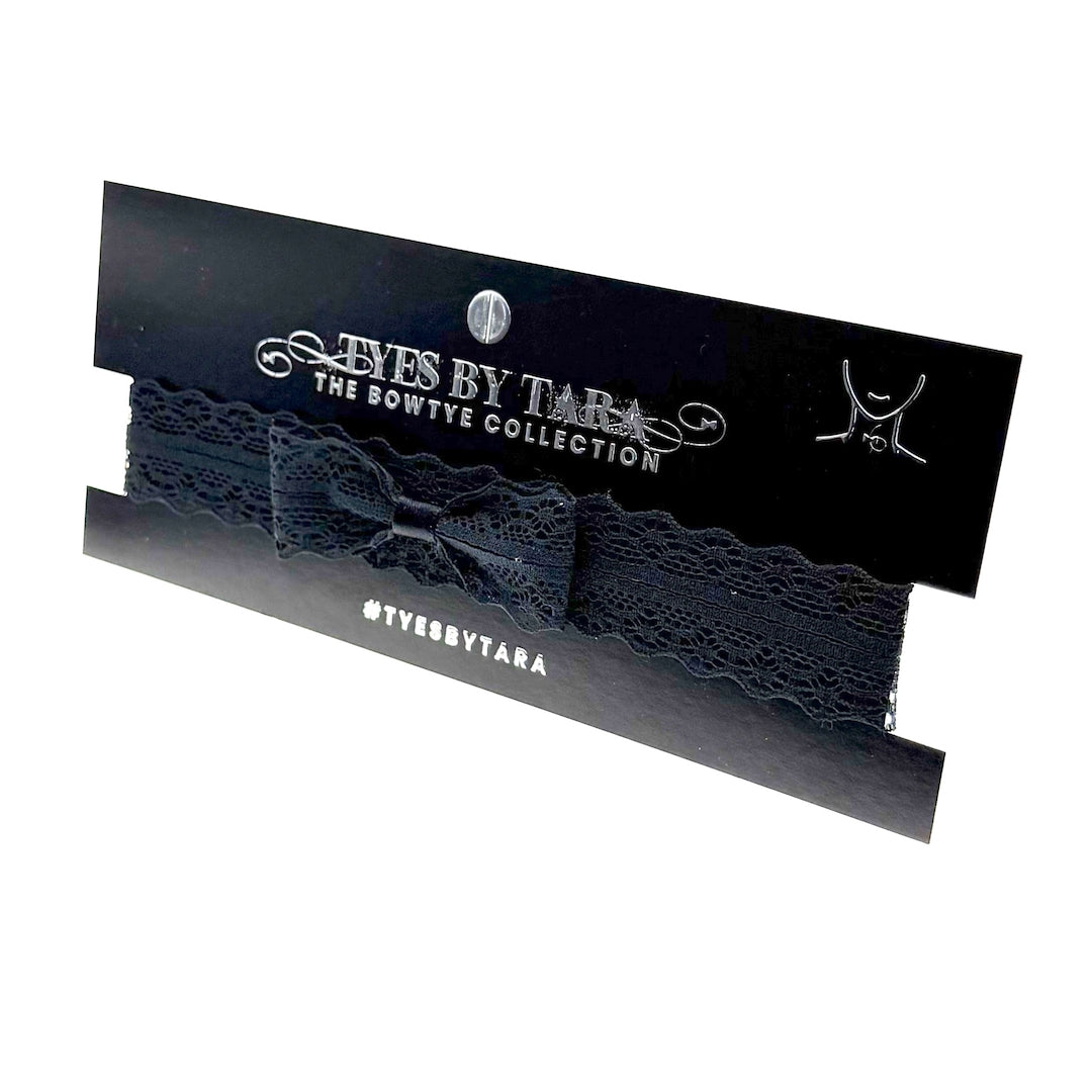 Siren Black Lace Bow Choker on Black Card