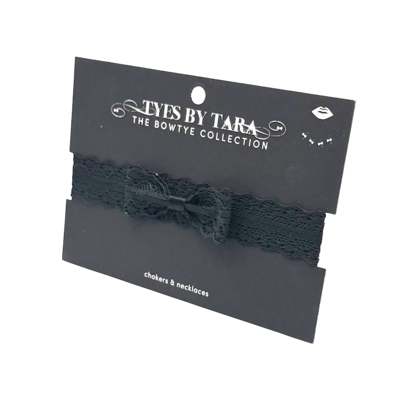 Siren Black Lace Bow Choker on Black Card