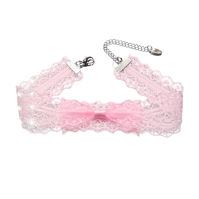 Siren Pink Lace Choker on White Background