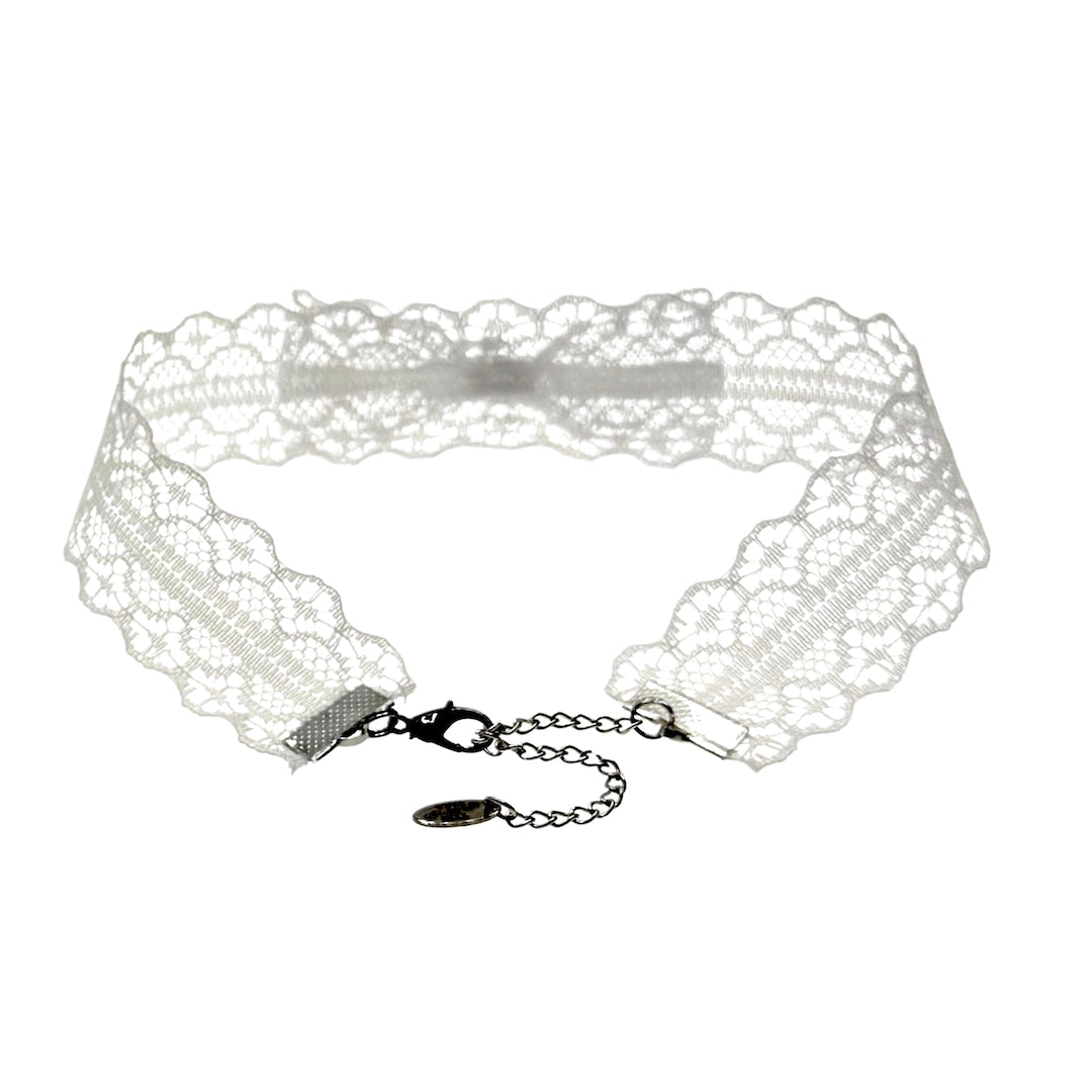 Siren White Lace Bow Choker Back View 