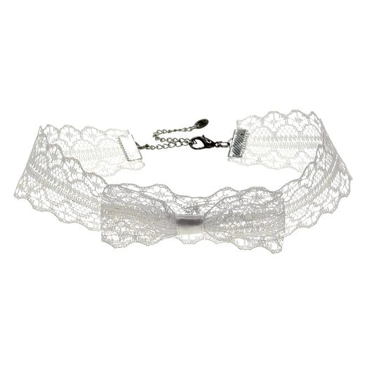 Siren White Lace Bow Choker Front View 