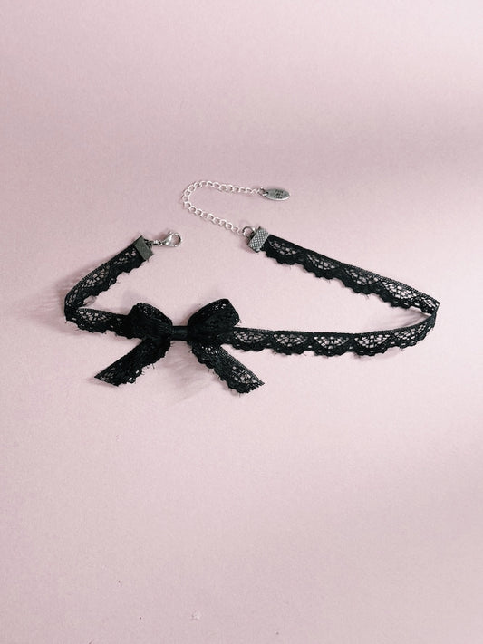 Tease Black Lace Bow Choker