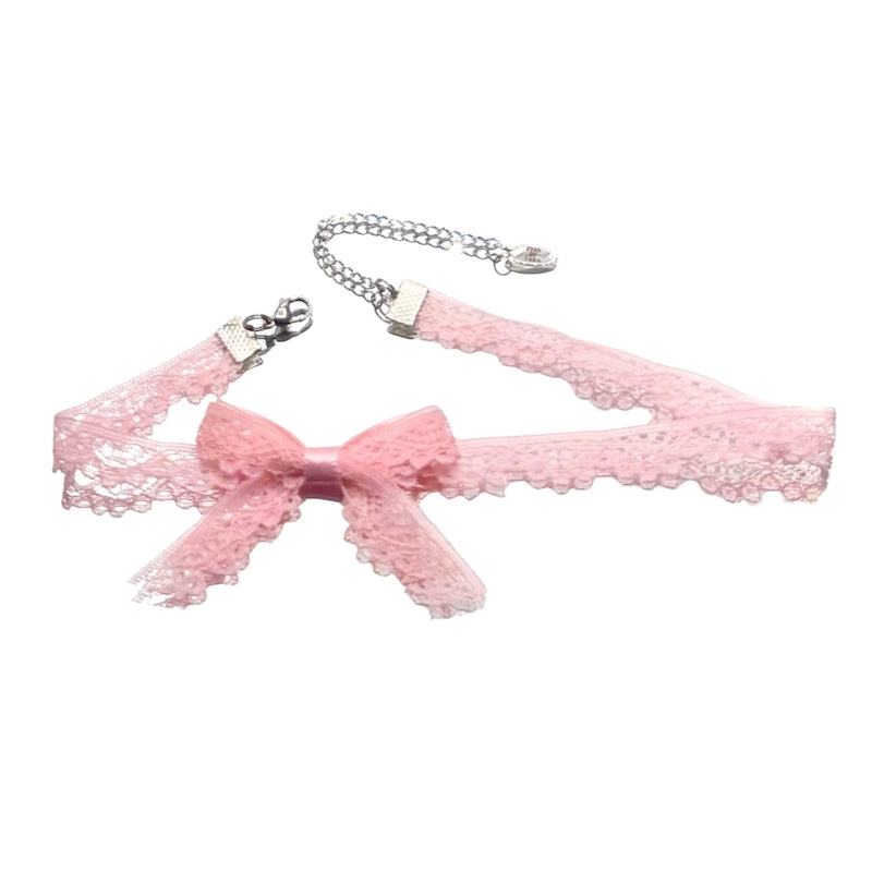 Pink Lace Choker on White Background