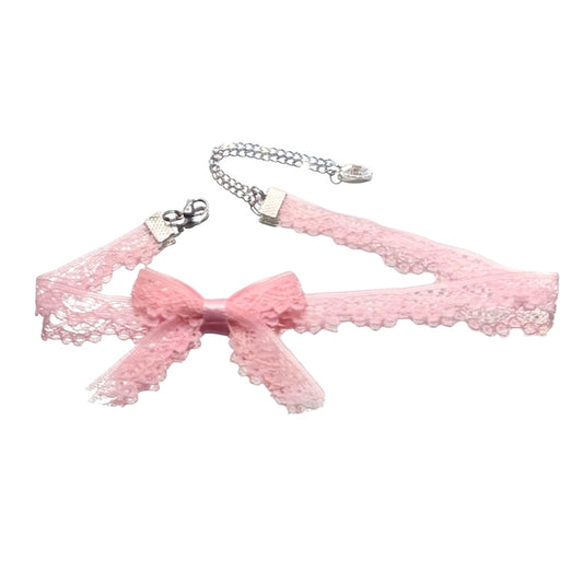 Pink Lace Choker on White Background