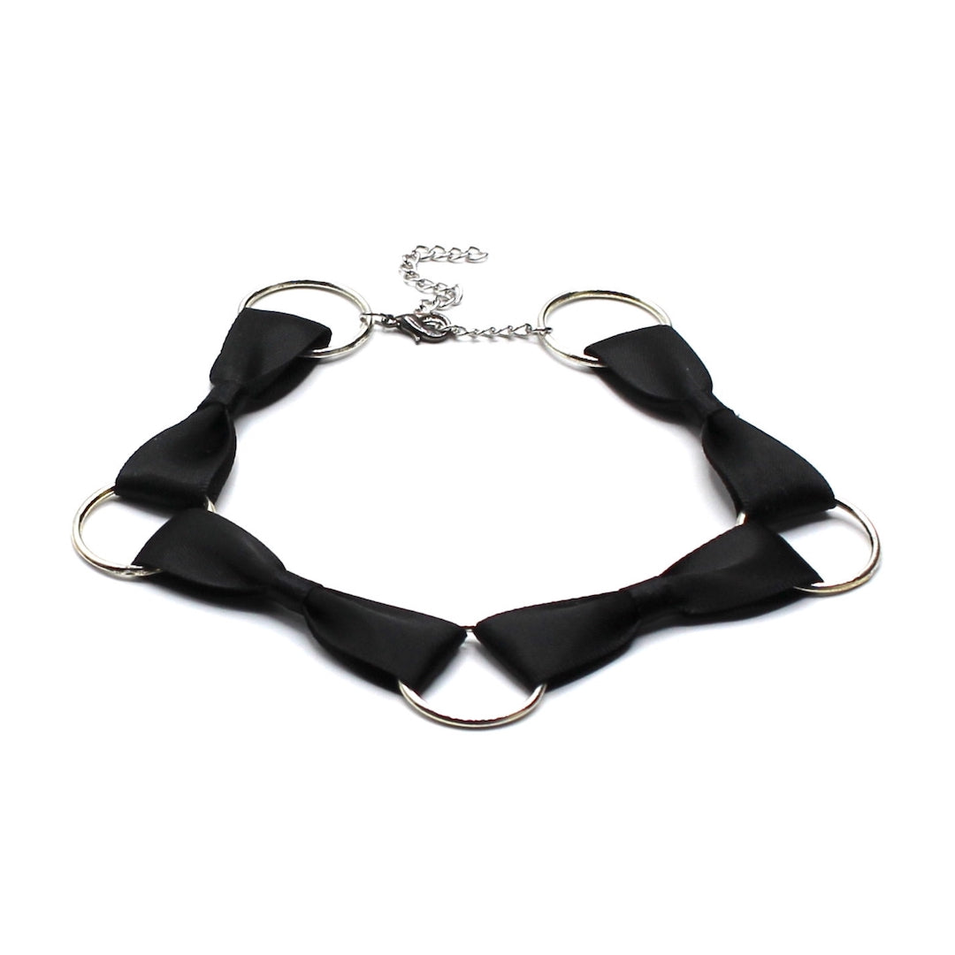 Black Bow Choker with Silver Loops