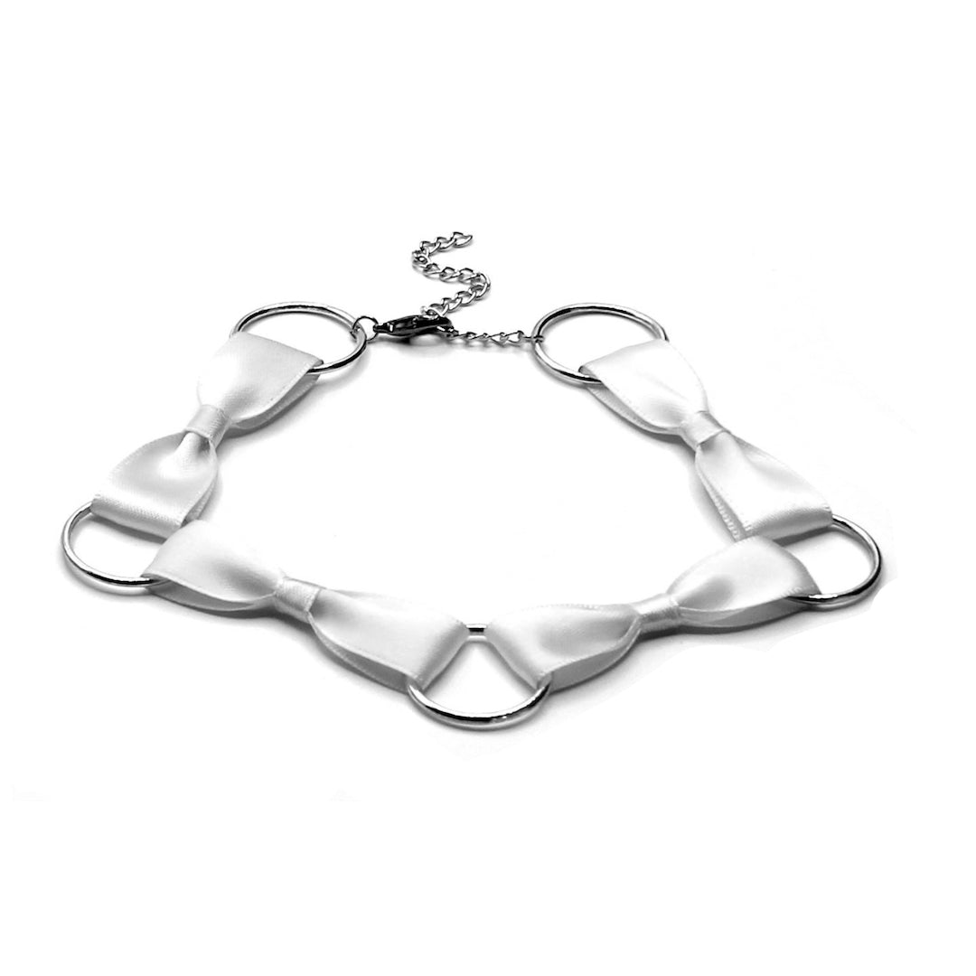 Trainwreck White Bow Choker with Silver Loops