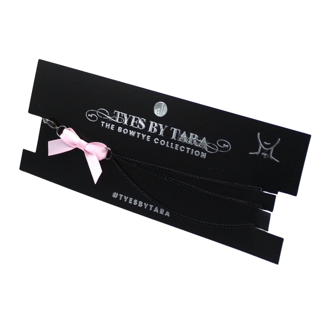Pink Bow Necklace with Black Chain