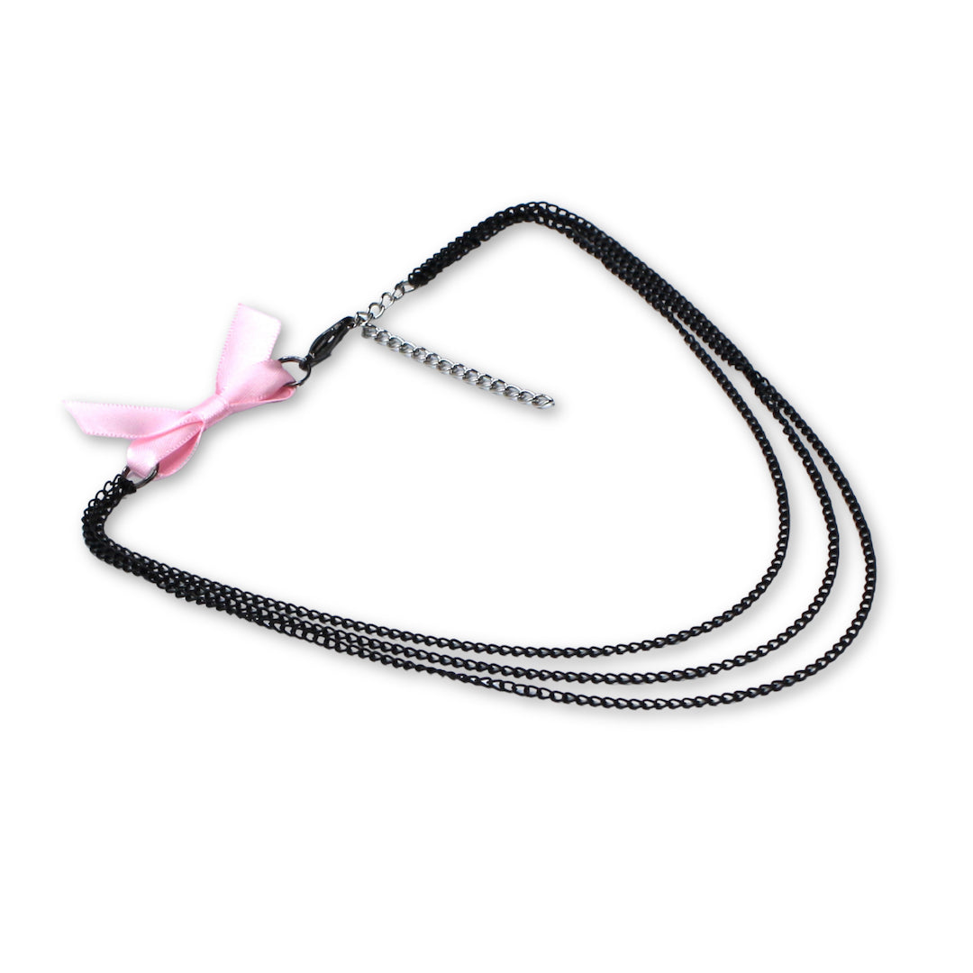 Vice Pink Bow Black Chain Necklace
