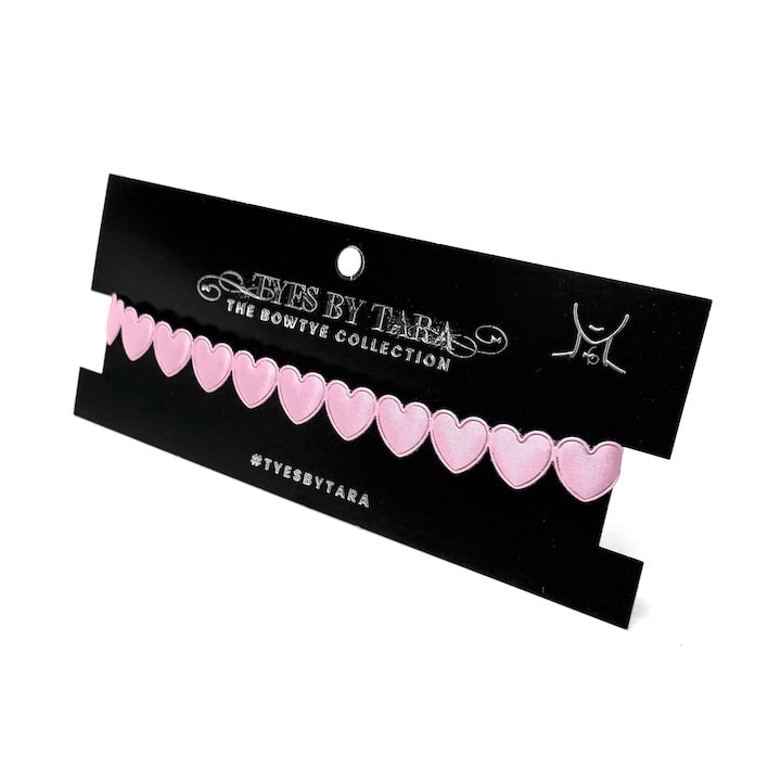 Pink Heart Choker on black branded Tyes By Tara Card